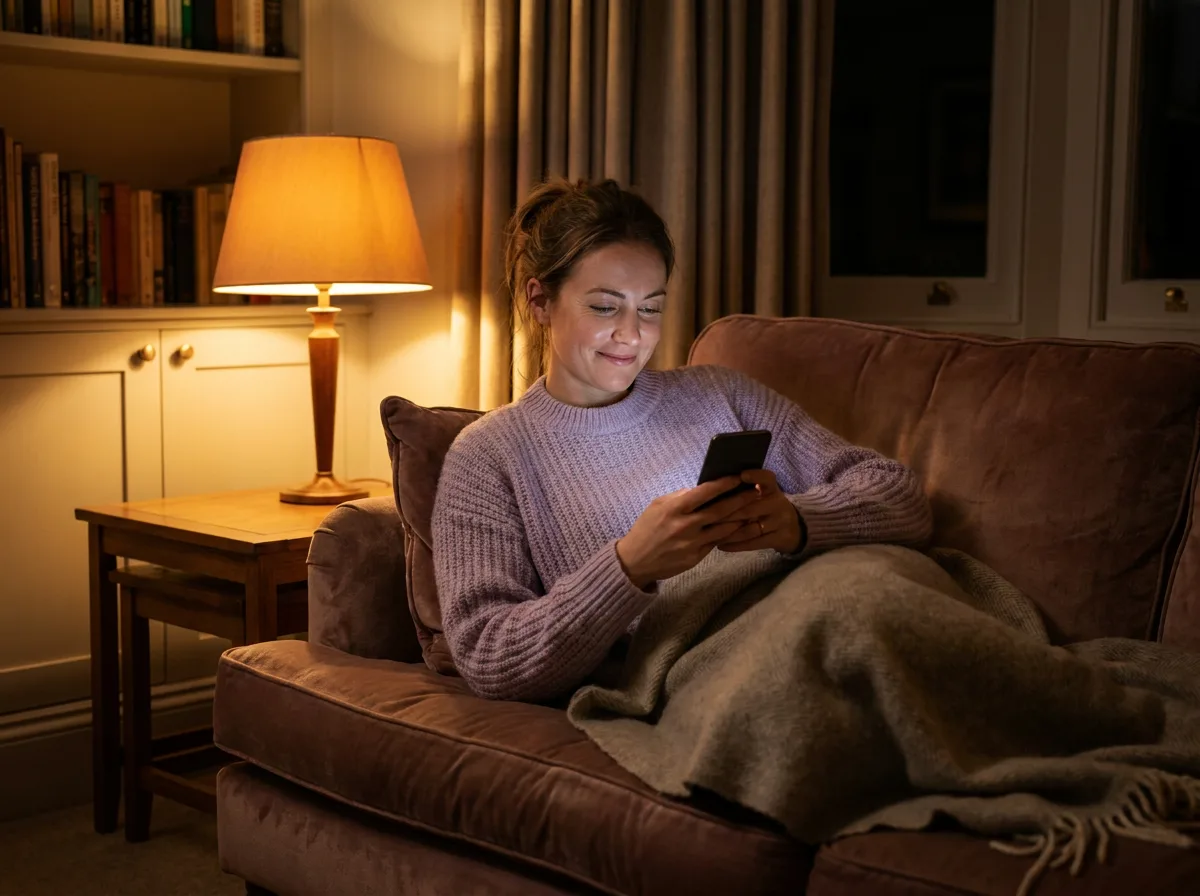 Someone booking an appointment from her sofa late at night
